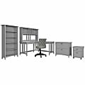 Bush® Furniture Salinas 60"W L-Shaped Desk And Chair Set With Hutch, File Cabinets And Bookcase, Cape Cod Gray, Standard Delivery