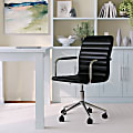 Martha Stewart Taytum Faux Leather Upholstered Mid-Back Executive Office Chair, Black/Polished Nickel