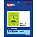 Avery® Print-To-The-Edge Labels With Sure Feed® Technology And Easy Peel®, 94056-BGP10, Oval, 2" x 3-1/3", Matte Bright Green, Pack of 80 1 thumbnail image