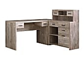 Monarch Specialties 63"W L-Shaped Corner Desk With Hutch, Taupe Woodgrain 1 thumbnail image