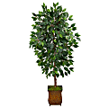 Nearly Natural Ficus 51”H Artificial Plant With Metal Planter, 51”H x 21”W x 19”D, Green/Brown