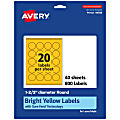 Avery® Print-To-The-Edge Labels With Sure Feed® Technology And Easy Peel® Label Feature, 94508-BYP40, Round, 1-2/3", Matte Bright Yellow, Pack of 800 1 thumbnail image