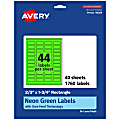 Avery® Print-To-The-Edge Labels With Sure Feed® Technology And Easy Peel®, 94209-NGP40, Rectangle, 2/3" x 1-3/4", Matte Neon Green, Pack of 1760 1 thumbnail image