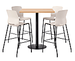 KFI Studios Proof Bistro Square Pedestal Table With Imme Bar Stools, Includes 4 Stools, 43-1/2”H x 42”W x 42”D, Maple Top/Black Base/Moonbeam Chairs