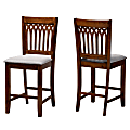 Baxton Studio Genesis Modern Fabric/Finished Wood Counter-Height Stools With Backs, Gray/Walnut Brown, Set Of 2 Stools
