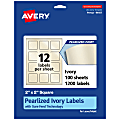 Avery® Pearlized Permanent Labels With Sure Feed®, 94107-PIP100, Square, 2" x 2", Ivory, Pack Of 1,200 Labels