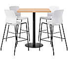 KFI Studios Proof Bistro Square Pedestal Table With Imme Bar Stools, Includes 4 Stools, 43-1/2”H x 42”W x 42”D, Maple Top/Black Base/White Chairs