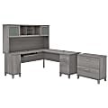 Bush Furniture Somerset 72"W L-Shaped Desk With Hutch And Lateral File Cabinet, Platinum Gray, Standard Delivery