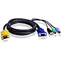 ATEN Combo kVM Cable - 10 ft KVM Cable - First End: 1 x 15-pin HD-15 - Male - Second End: 1 x 15-pin HD-15 - Male, 1 x 6-pin Mini-DIN - Male, 1 x USB Type A - Male, 1 x 6-pin Mini-DIN - Male - Shielding - Black 1 thumbnail image