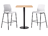 KFI Studios Proof Bistro Square Pedestal Table With Imme Bar Stools, Includes 2 Stools, 43-1/2”H x 30”W x 30”D, Maple Top/Black Base/White Chairs