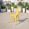 Flash Furniture Commercial Grade Metal Indoor-Outdoor Chair With Arms, Yellow