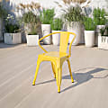 Flash Furniture Commercial Grade Metal Indoor-Outdoor Chair With Arms, Yellow 1 thumbnail image