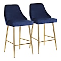 LumiSource Marcel Counter Stools, Gold/Navy Blue, Set Of 2 Stools