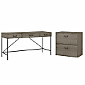 kathy ireland® Home by Bush Furniture Ironworks 60"W Writing Desk With 2-Drawer Lateral File Cabinet, Restored Gray, Standard Delivery