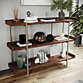Martha Stewart Emmett 37"H 3-Shelf Storage Display Unit Bookcase With Metal Frame, Walnut Wood Grain/Polished Brass