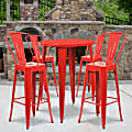 Flash Furniture Commercial-Grade Round Metal Bar Table Set With 4 Café Stools, 41"H x 30"W x 30"D, Red