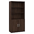 Bush Business Furniture Hybrid 73"H 5-Shelf Bookcase With Doors, Black Walnut, Standard Delivery