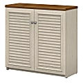 Bush Furniture Fairview Small Storage Cabinet With Doors, Antique White/Tea Maple, Standard Delivery 1 thumbnail image