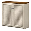 Bush Furniture Fairview Small Storage Cabinet With Doors, Antique White/Tea Maple, Standard Delivery