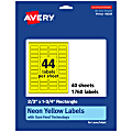 Avery® Print-To-The-Edge Labels With Sure Feed® Technology And Easy Peel®, 94209-NYP40, Rectangle, 2/3" x 1-3/4", Matte Neon Yellow, Pack of 1760 1 thumbnail image
