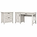 Bush Furniture Key West 54"W Computer Desk With Storage And 2-Drawer Lateral File Cabinet, Linen White Oak, Standard Delivery