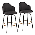 LumiSource Ahoy Fixed-Height Counter Stools, Charcoal/Black/Gold, Set Of 2 Stools