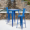 Flash Furniture Square Metal Bar Table Set With 2 Stools, 40"H x 27-3/4"W x 27-3/4"D, Blue