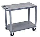 Luxor E-Series Plastic Cart, 2-Shelves, Heavy-Duty, 36 1/4"H x 32"W x 18"D, Gray 1 thumbnail image