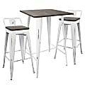 Lumisource Oregon Industrial Pub Table With 2 Low-Back Stools, Espresso/Vintage White