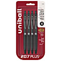 uni-ball® 207 Plus+ Retractable Gel Pens, Medium Point, 0.7 mm, Black Barrel, Black Ink, Pack Of 4 Pens