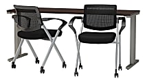 Bush Business Furniture 400 Series 72"W x 24"D Training Table with Mesh Back Folding Chairs Set of 2, Mocha Cherry, Standard Delivery