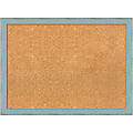 Amanti Art Cork Bulletin Board, 30" x 22", Natural, Sky Blue Rustic Wood Frame