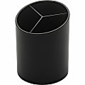 Business Source Large 3-Compartment Plastic Pencil Cup - 3" x 3" x 4.1" x - Plastic - 1 Each - Black
