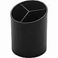 Business Source Large 3-Compartment Plastic Pencil Cup, 3"H x 3"W x 4.1"D, Plastic, Black 1 thumbnail image
