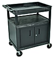 Luxor TC Series Utility Cart With Locking Cabinet, 3-Shelf, 39 1/2"H x 24"W x 32"D, Black