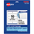 Avery® Waterproof Permanent Labels With Sure Feed®, 94205-WMF25, Rectangle, 1-1/2" x 3-3/4", White, Pack Of 250