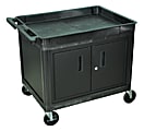 Luxor TC Series Utility Cart With Locking Cabinet, 2-Shelf, 30"H x 24"W x 32"D, Black