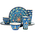 Gibson Home Tacoma 16-Piece Melamine Dinnerware Set, Blue