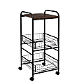 Honey Can Do Slim 3-Tier Rolling Cart, 33-15/16” x 14-15/16”, Black