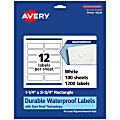 Avery® Waterproof Permanent Labels With Sure Feed®, 94228-WMF100, Rectangle, 1-1/4" x 3-3/4", White, Pack Of 1,200