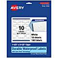 Avery® Waterproof Permanent Labels With Sure Feed®, 94122-WMF10, Cigar, 1-1/2" x 3-1/2", White, Pack Of 100