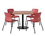 KFI Studios Proof Cafe Pedestal Table With Imme Chairs, Square, 29”H x 42”W x 42”W, River Cherry Top/Black Base/Coral Chairs
