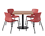 KFI Studios Proof Cafe Pedestal Table With Imme Chairs, Square, 29”H x 42”W x 42”W, River Cherry Top/Black Base/Coral Chairs 1 thumbnail image