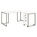 kathy ireland® Office by Bush Business Furniture Method 60"W L Shaped Desk with 30"W Return and Mobile File Cabinet, White, Standard Delivery