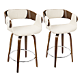 LumiSource Elisa Mid-Century Modern Counter Stools, Walnut/Cream, Set Of 2 Stools