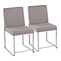 LumiSource High-Back Fuji Dining Chairs, Light Gray/Brushed Stainless Steel, Set Of 2 Chairs