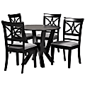 Baxton Studio Mari Modern Fabric/Finished Wood 5-Piece Dining Set, 29-15/16"H x 35-7/16"W x 35-7/16"D, Gray/Dark Brown