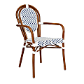 Flash Furniture Lourdes Indoor/Outdoor Commercial Thonet Bistro Stacking Chair with Arms, PE Rattan and Aluminum Frame, White & Navy/Natural Frame 1 thumbnail image
