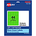 Avery® Print-To-The-Edge Labels With Sure Feed® Technology And Easy Peel®, 94209-NGP10, Rectangle, 2/3" x 1-3/4", Matte Neon Green, Pack of 440 1 thumbnail image
