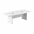 Bush Business Furniture 96"W x 42"D Boat-Shaped Conference Table With Wood Base, White, Standard Delivery